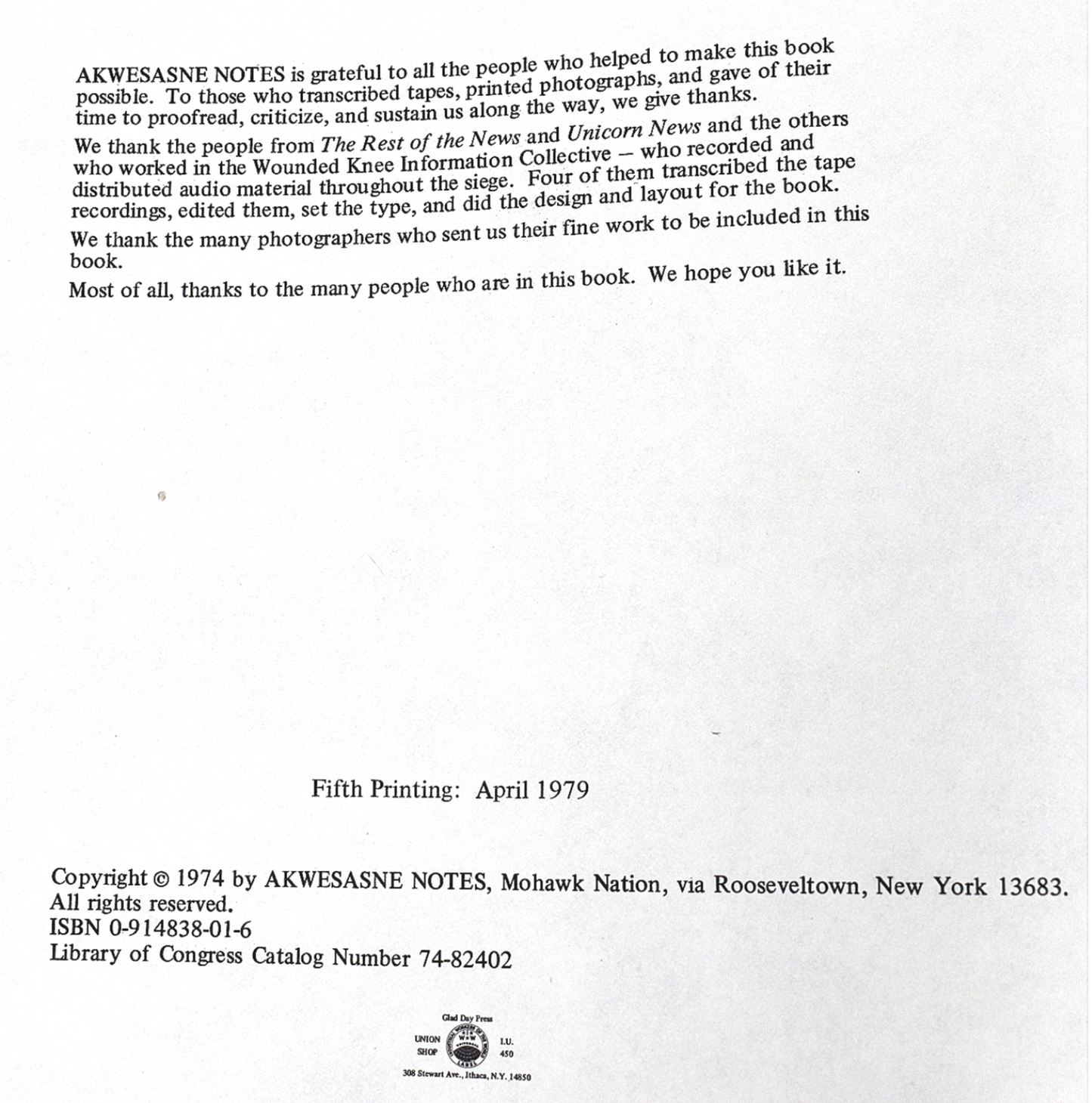 VOICES FROM WOUNDED KNEE AKWESASNE NOTES 1976 90-DAY-WARRANTY