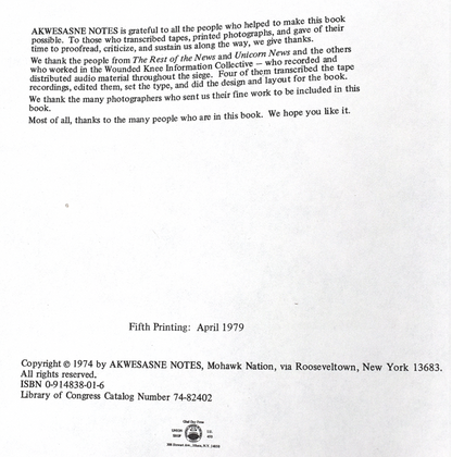VOICES FROM WOUNDED KNEE AKWESASNE NOTES 1976 90-DAY-WARRANTY
