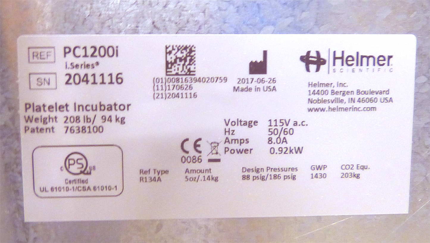 BRANDNEW HELMER PLATELET INCUBATOR PC1200i 20° to 35°C 90DAYWARRANTY WATCH-VIDEO