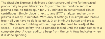 WARRANTY HEMOCUE STATSPIN EXPRESS 3 PLASMA SERUM CENTRIFUGE WATCH-VIDEO FREESHIP