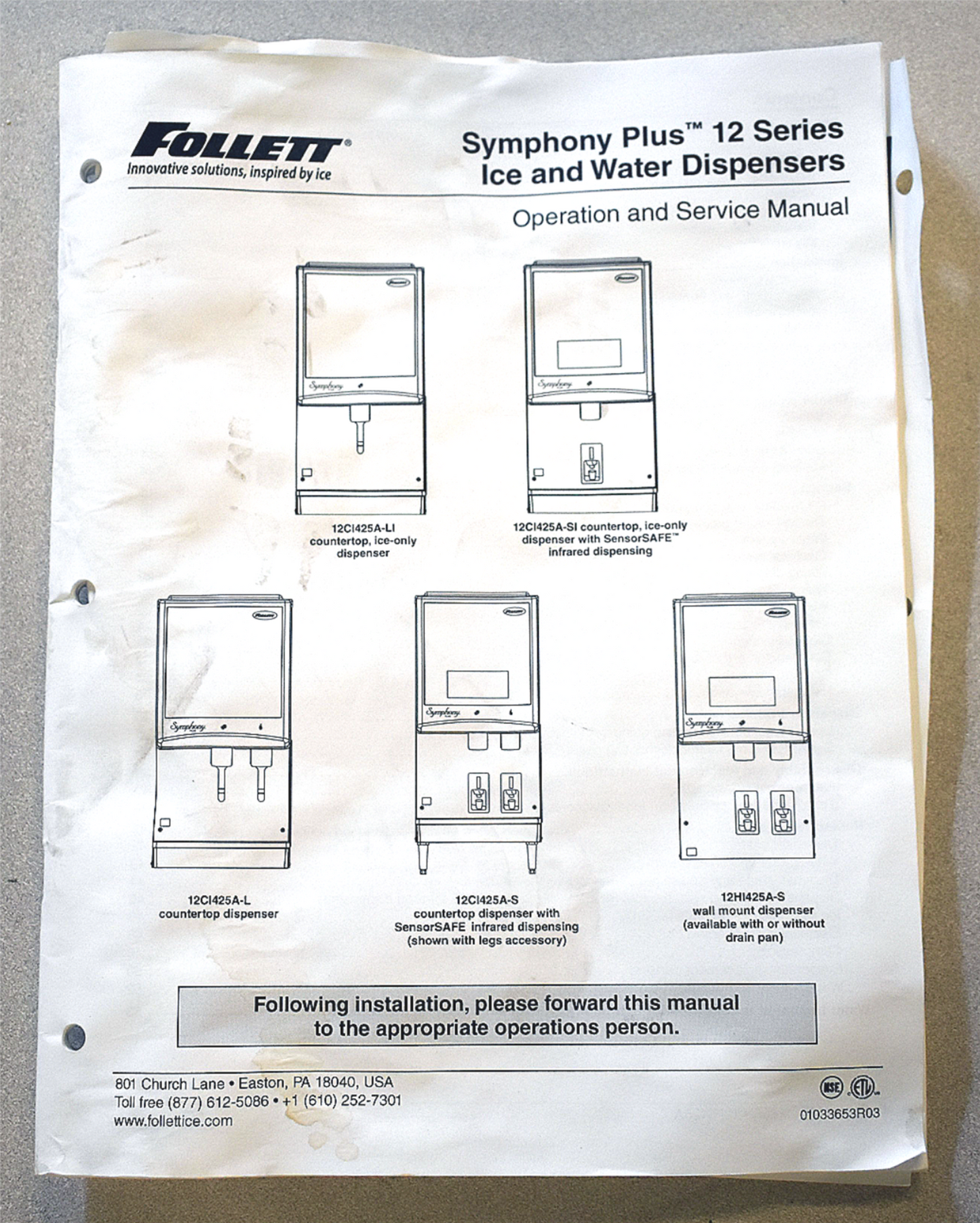 FOLLETT SYMPHONY PLUS 12CI425A CHEWBLET® COUNTERTOP 425lb/day ICE MAKER FREESHIP