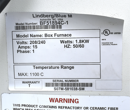 90DAYWARRANTY LINDBERG BF51894C-1 MODALTHERM BOX FURNACE & BONUS MANUAL FREESHIP