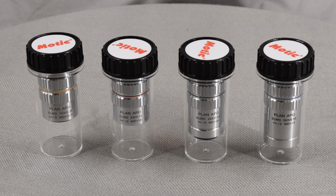 B/NEW MOTIC PSM-1000 TRINOCULAR MLC-150 PLAN APO ELWD 5x10x20x50xOBJE MICROSCOPE