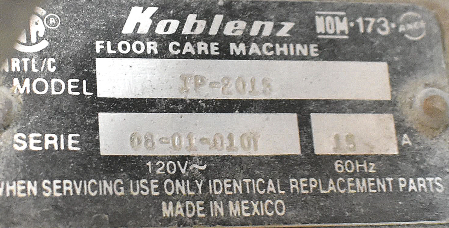 KOBLENZ TP-2015 N 20" ROUND FLOOR MACHINE 1.5 HP 175RPM 120V 50'CORD LOCALPICKUP