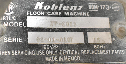 KOBLENZ TP-2015 N 20" ROUND FLOOR MACHINE 1.5 HP 175RPM 120V 50'CORD LOCALPICKUP
