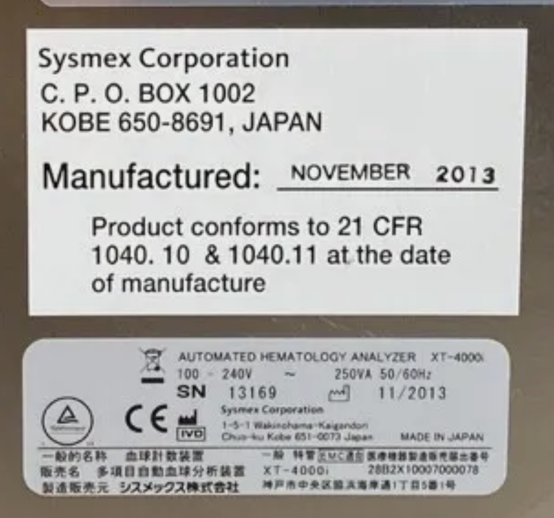 Sysmex XT-4000i Automated Hematology Analyzer XT Series 90DAYWARRANTY FREE SHIP