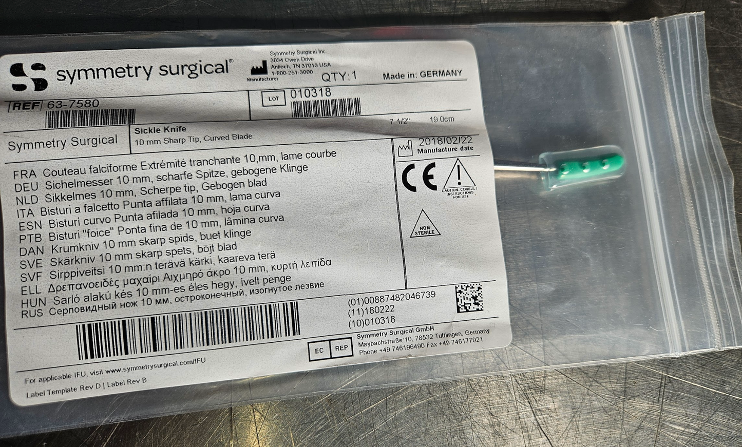 NEW SYMMETRY SURGICAL SYMETRY SURGICAL SICKLE KNIFE 10mm" Sharp Tip Curved Blade