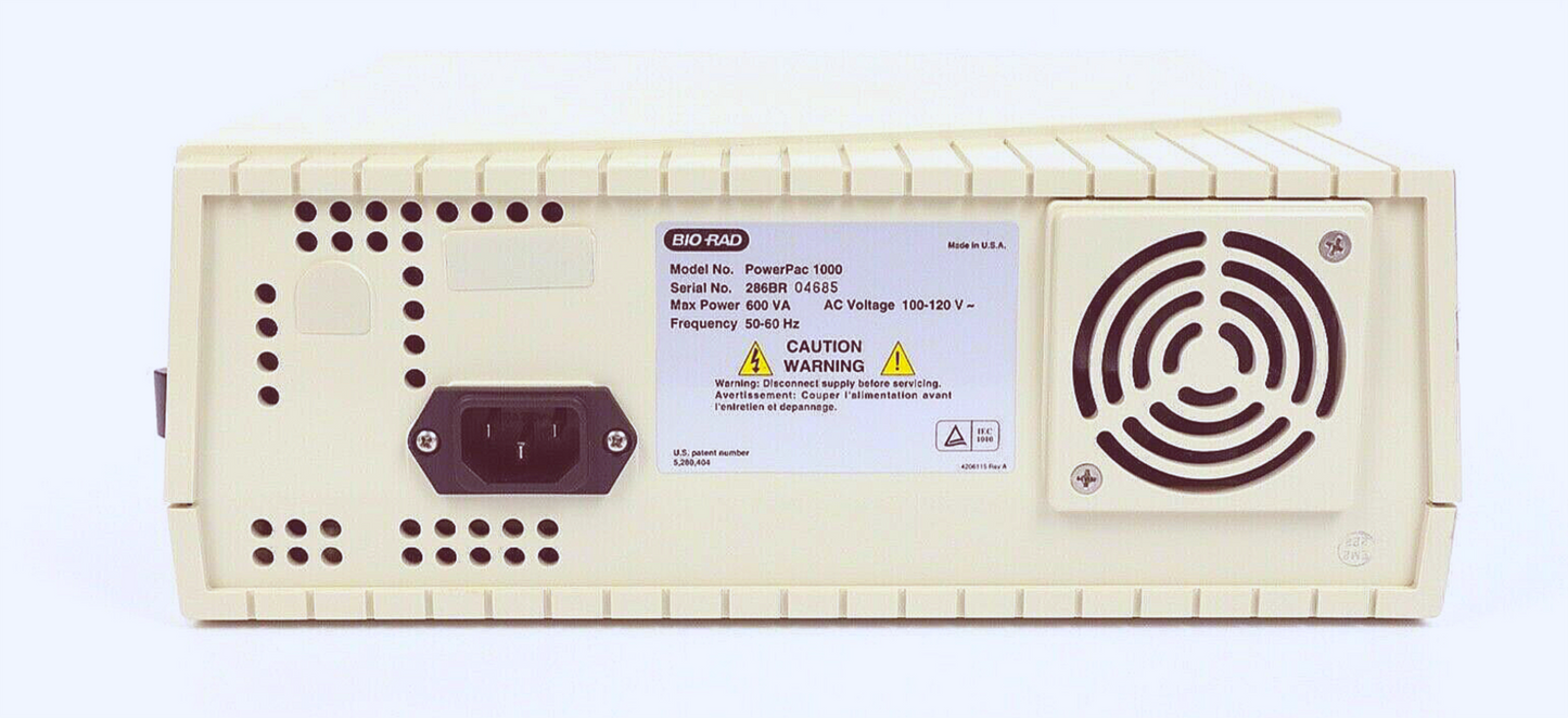 BIORAD POWERPACK 1000 PC100 ELECTROPHORESIS 1mA to 500 mA POWER SUPPLY FREE SHIP