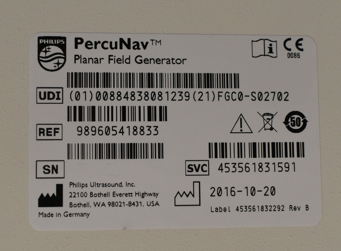 PHILIPS PERCUNAV FIELD GENERATOR STAND NO CONNECTOR CABLE CONTROL PANEL FREESHIP