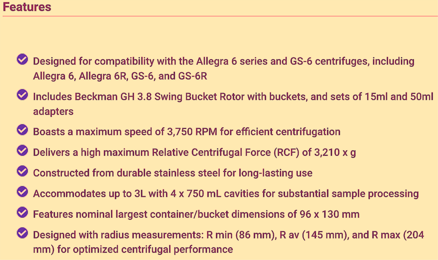 BECKMAN™ GH 3.8 SWING BUCKET with 4 ROTORS & 6 INSERTS 120-DAY-WARRANTY FREESHIP