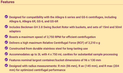 BECKMAN™ GH 3.8 SWING BUCKET with 4 ROTORS & 6 INSERTS 120-DAY-WARRANTY FREESHIP