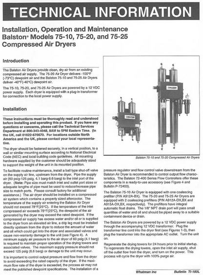 BALSTON 75-00 COMPRESSED 125 PSI AIR DRYER PSA DESICCANT 90DAYWARRANTY FREE SHIP