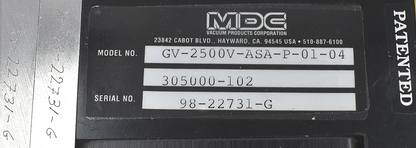 MDC GV-2500V-ASA-P-01-04 HIGH VACUUM ELECTRO PNEUMATIC GATE VALVE FREE SHIP