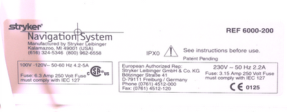 STRYKER SURGICAL NAVIGATION SYSTEM 6000-200 & SENSOR BAR & MONITOR but no CPU