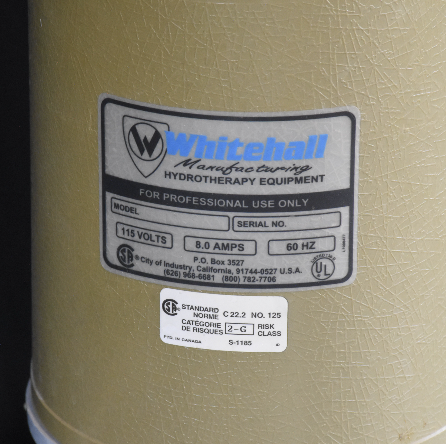 WHITEHALL E-15-S HYDROTHERAPY WHIRLPOOL 15 GALLON TUB METAL & MANUAL FREE SHIP