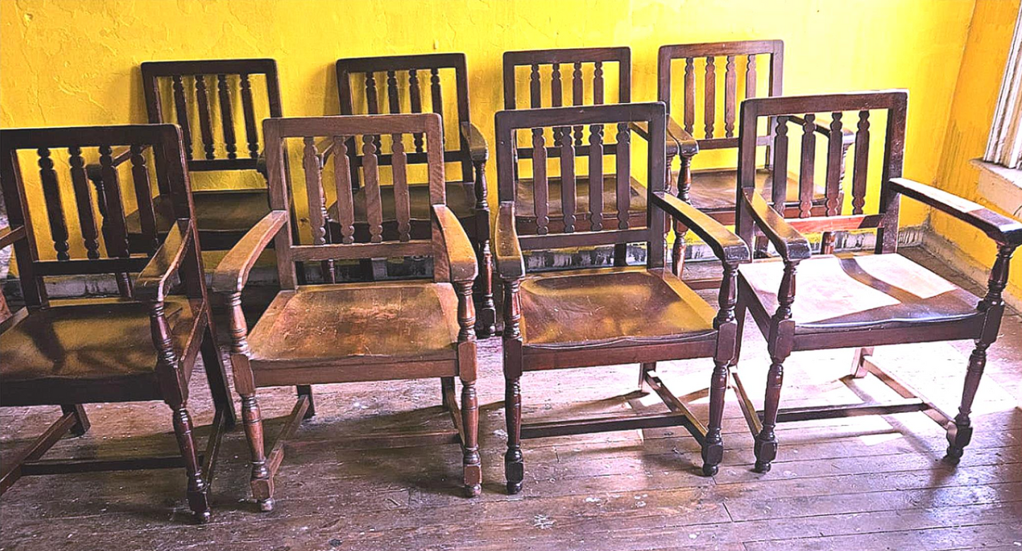 8 1940's VINTAGE OAK MARBLE SHATTUCK ARMCHAIRS OFFICE LIBRARY ARM CHAIR FREESHIP