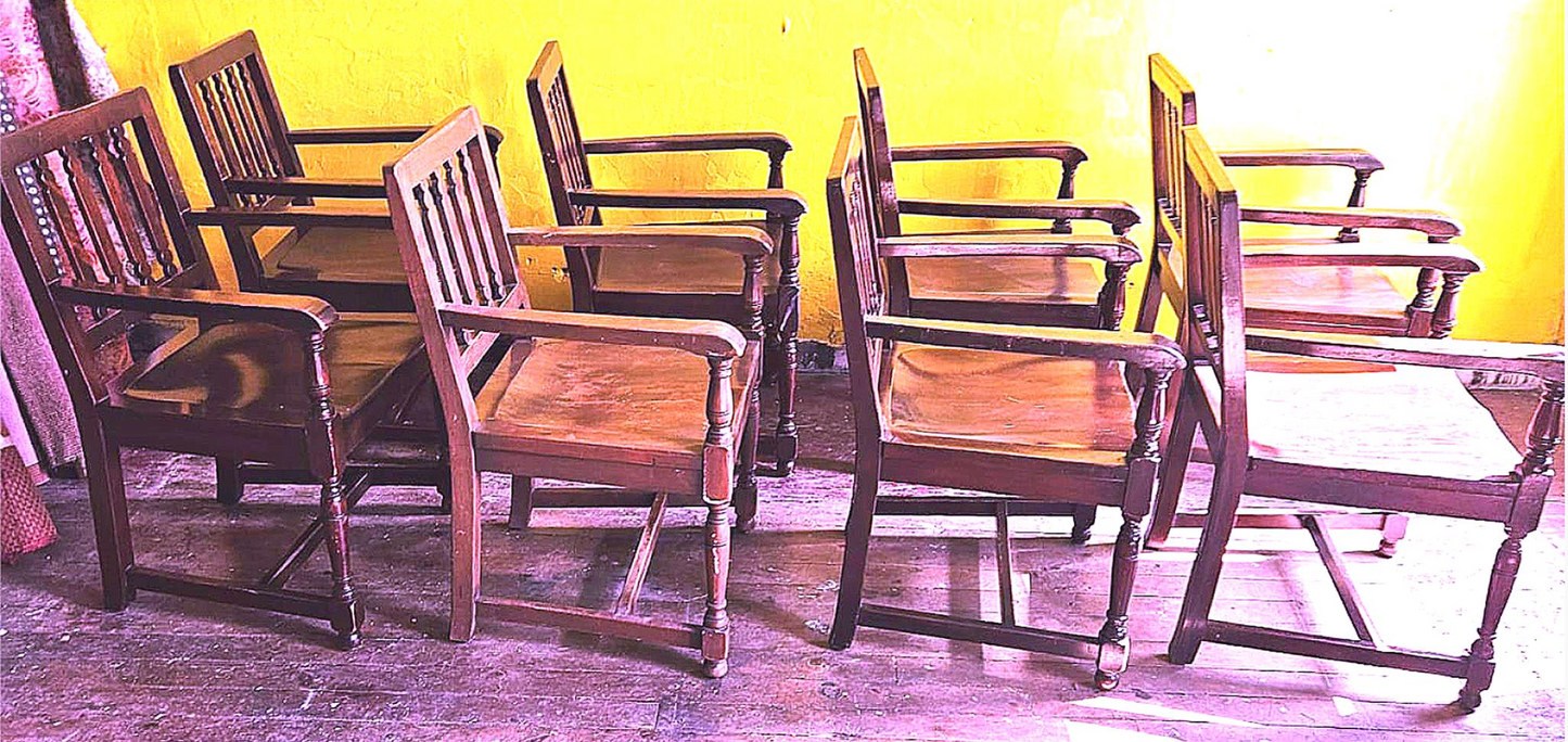 8 1940's VINTAGE OAK MARBLE SHATTUCK ARMCHAIRS OFFICE LIBRARY ARM CHAIR FREESHIP