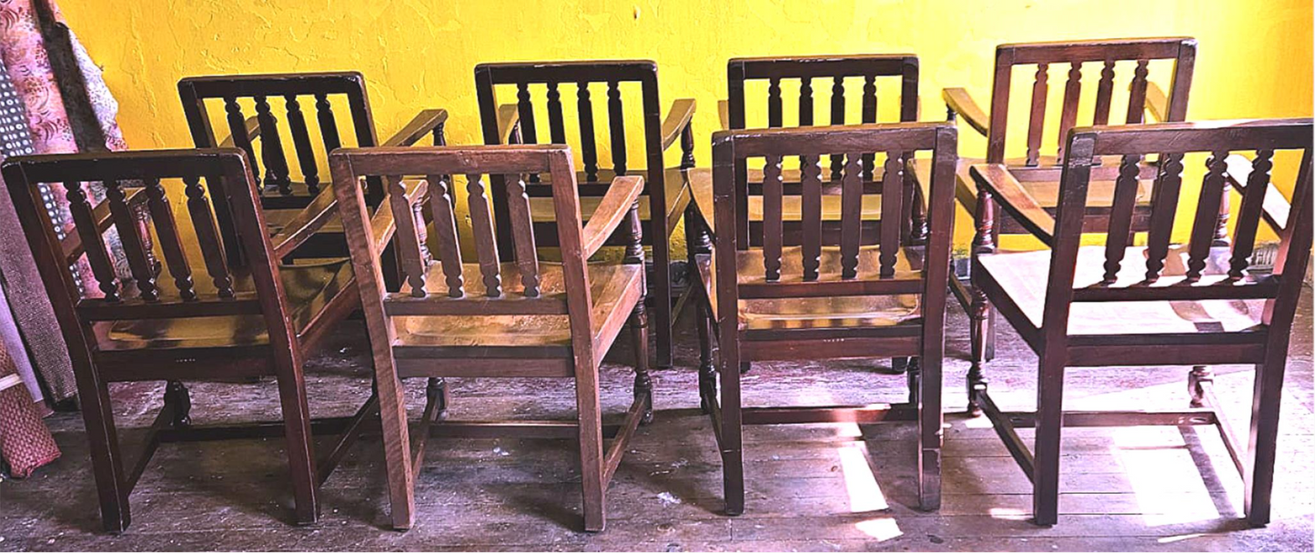 8 1940's VINTAGE OAK MARBLE SHATTUCK ARMCHAIRS OFFICE LIBRARY ARM CHAIR FREESHIP