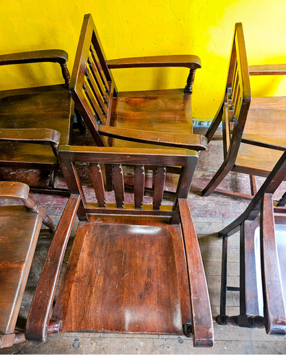 8 1940's VINTAGE OAK MARBLE SHATTUCK ARMCHAIRS OFFICE LIBRARY ARM CHAIR FREESHIP