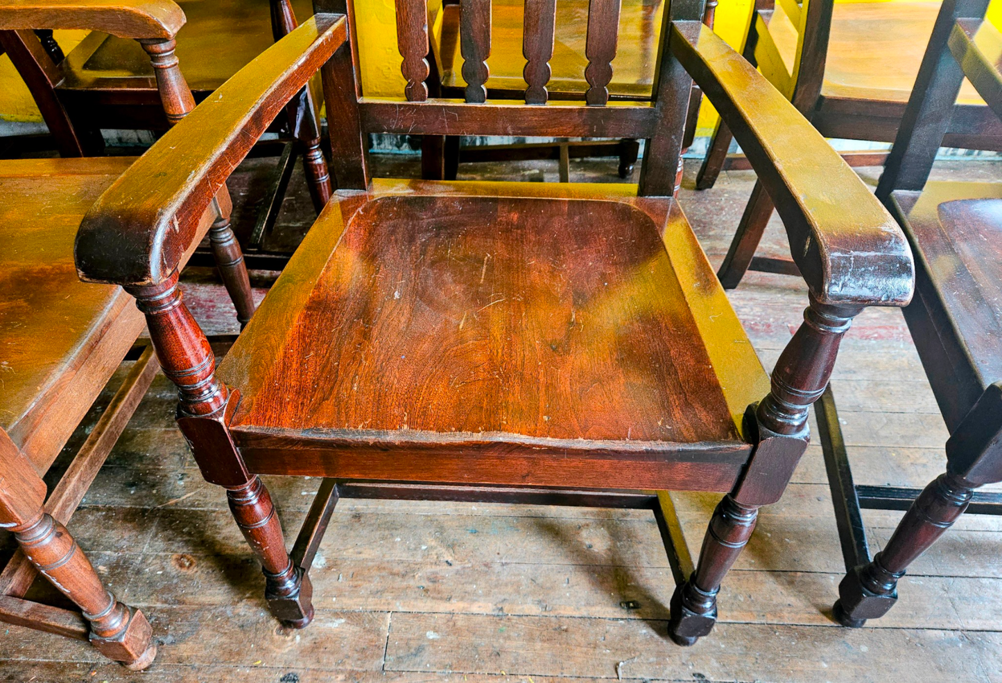 8 1940's VINTAGE OAK MARBLE SHATTUCK ARMCHAIRS OFFICE LIBRARY ARM CHAIR FREESHIP