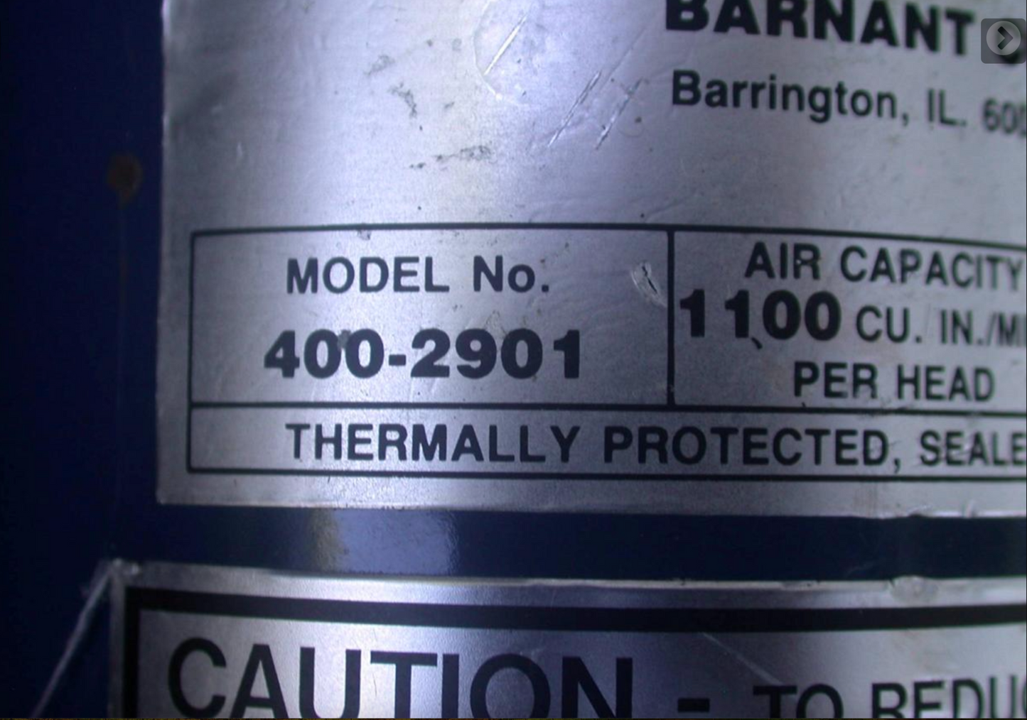 BARNANT SINGLE HEAD AIR CADET VACUUM PRESSURE PUMP MODEL 400-2901 115VAC 60HZ