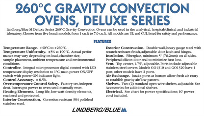 120-DAY-WARRANTY LINDBERG BLUE M GO1300A 1cub Feet 260°C GRAVITY CONVECTION OVEN