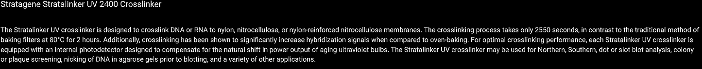 90-DAY-WARRANTY STRATAGENE STRATALINKER UV 2400 ULTRAVIOLET CROSSLINKER FREESHIP