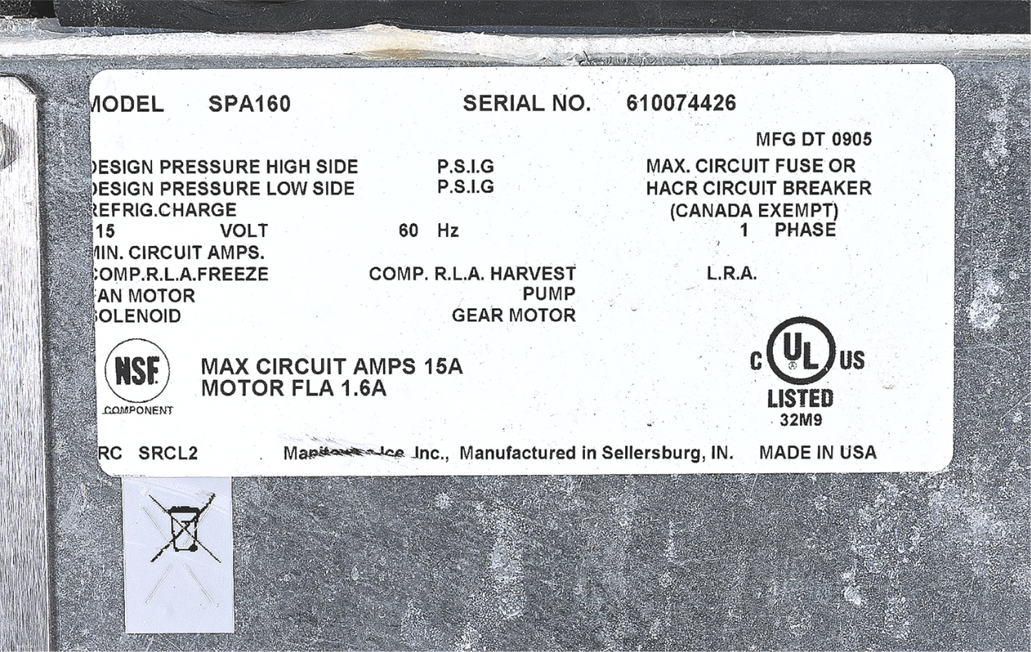 WARRANTY MANITOWOC® SPA160 & SY0324A AIR COOL 300lb ICE BIN & DISPENSER FREESHIP