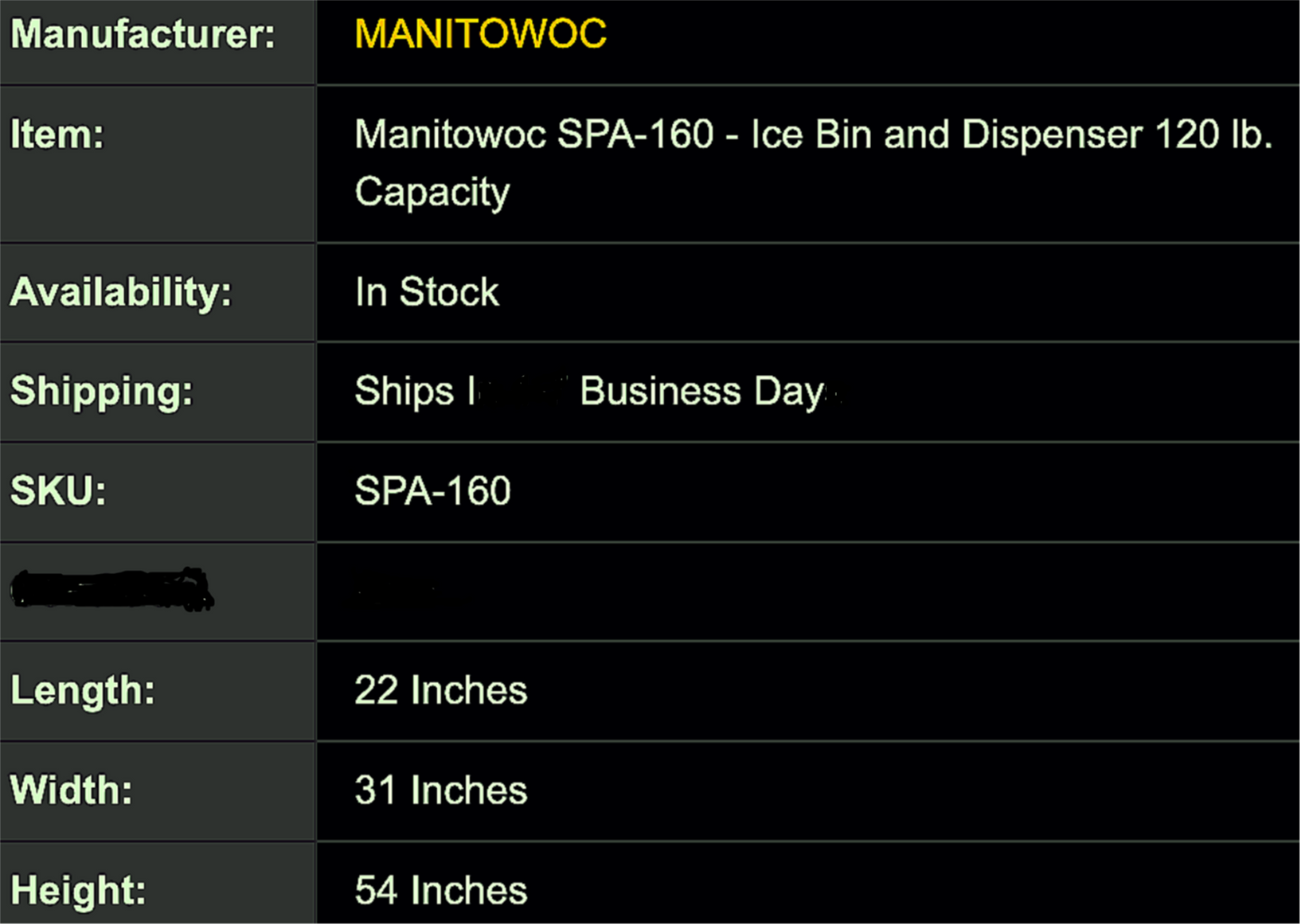 WARRANTY MANITOWOC® SPA160 & SY0324A AIR COOL 300lb ICE BIN & DISPENSER FREESHIP