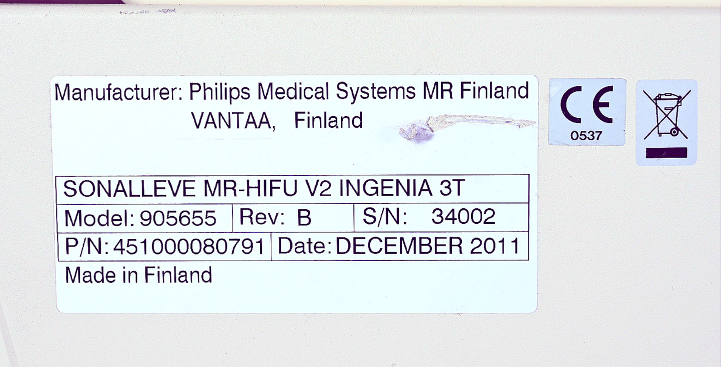 PHILIPS PROFOUND MEDICAL SONALLEVE MR HIFU V2 INGENIA 3T UTER ULTRASOUND SCANNER