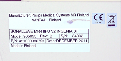PHILIPS PROFOUND MEDICAL SONALLEVE MR HIFU V2 INGENIA 3T UTER ULTRASOUND SCANNER