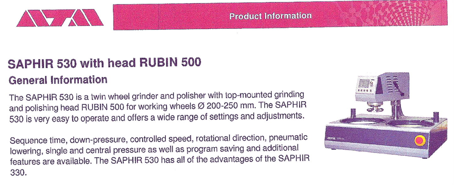 WARRANTY ATM SAPHIR 53C (530) METTALOGRAPHIC GRINDER POLISHER 200-250mm FREESHIP