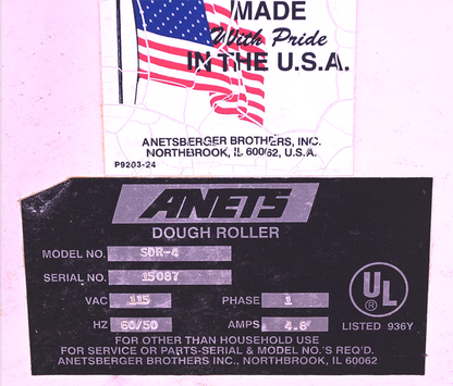 90DAYWARRANTY ANETS SDR-4 ELECTRICAL DOUGH ROLLER 115VOLT BAKER PIZZA WATCHVIDEO