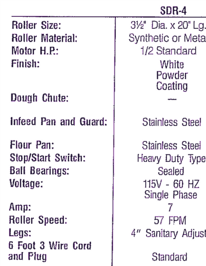 90DAYWARRANTY ANETS SDR-4 ELECTRICAL DOUGH ROLLER 115VOLT BAKER PIZZA WATCHVIDEO