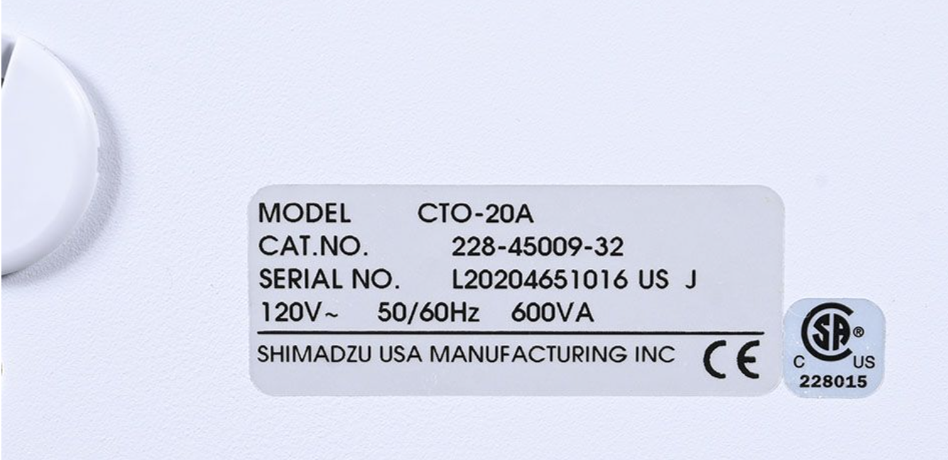 SERIAL L20204561018 Steve Shimadzu CTO-20A Prominence Column Oven