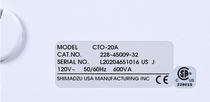 SERIAL L20204561018 Steve Shimadzu CTO-20A Prominence Column Oven