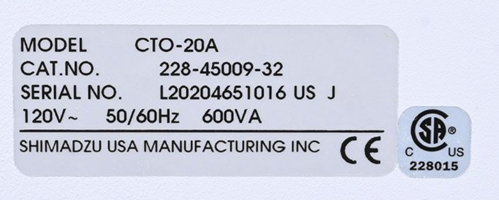 SERIAL L20204561018 Steve Shimadzu CTO-20A Prominence Column Oven