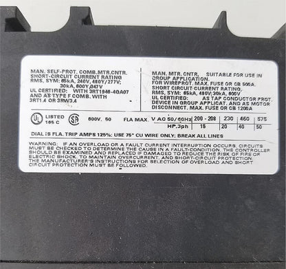 SIEMENS 3RV1041-4HA10 SIRIUS CIRCUIT BREAKER 36-50AMP FREE SHIP