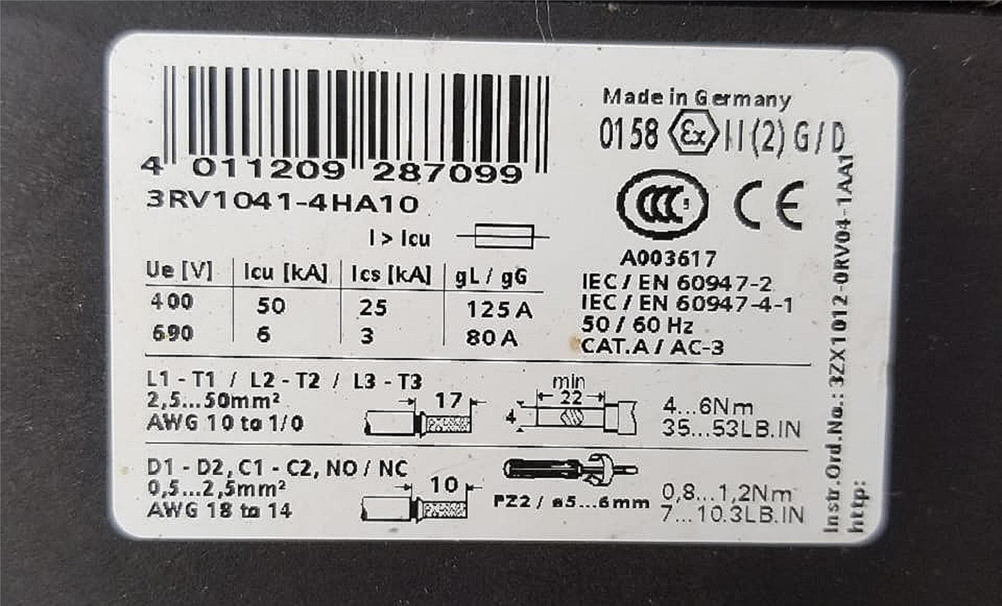 SIEMENS 3RV1041-4HA10 SIRIUS CIRCUIT BREAKER 36-50AMP FREE SHIP