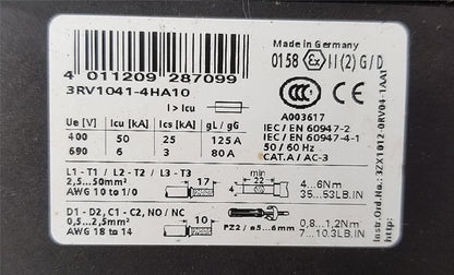SIEMENS 3RV1041-4HA10 SIRIUS CIRCUIT BREAKER 36-50AMP FREE SHIP