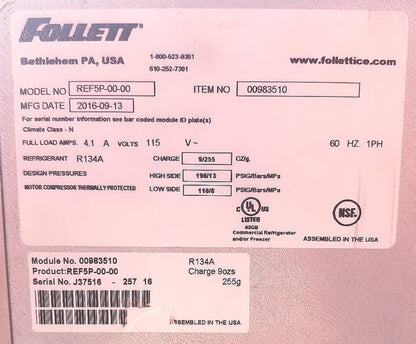 TOP OF THE LINE: FOLLETT REF5P-00-00 UNDERCOUNTER FRIDGE LAB BAR 120V FREE SHIP