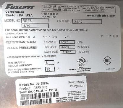 FOLLETT REF5 UNDERCOUNTER FRIDGE LAB BAR 120V FREE SHIP