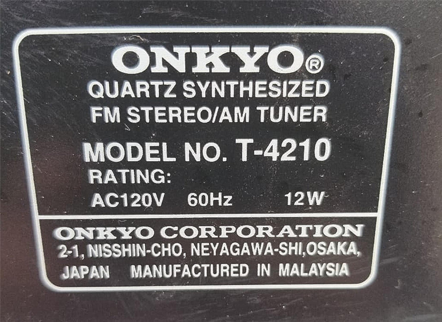 ONKYO RI T-4210 STEREO TUNER RDS ZUB 12 NO REMOTE 100%TESTED FREE SHIPPING