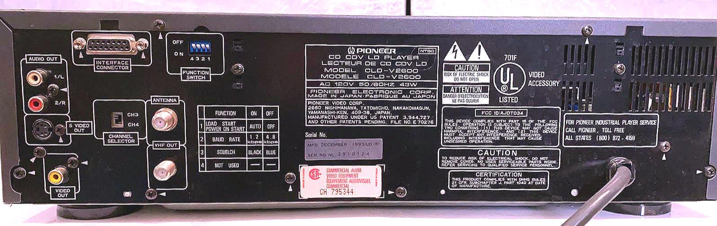 PIONEER CLD-V2600 PROFESSIONAL INDUSTRIAL LASERDISC CDV DISC CD PLAYER FREE SHIP