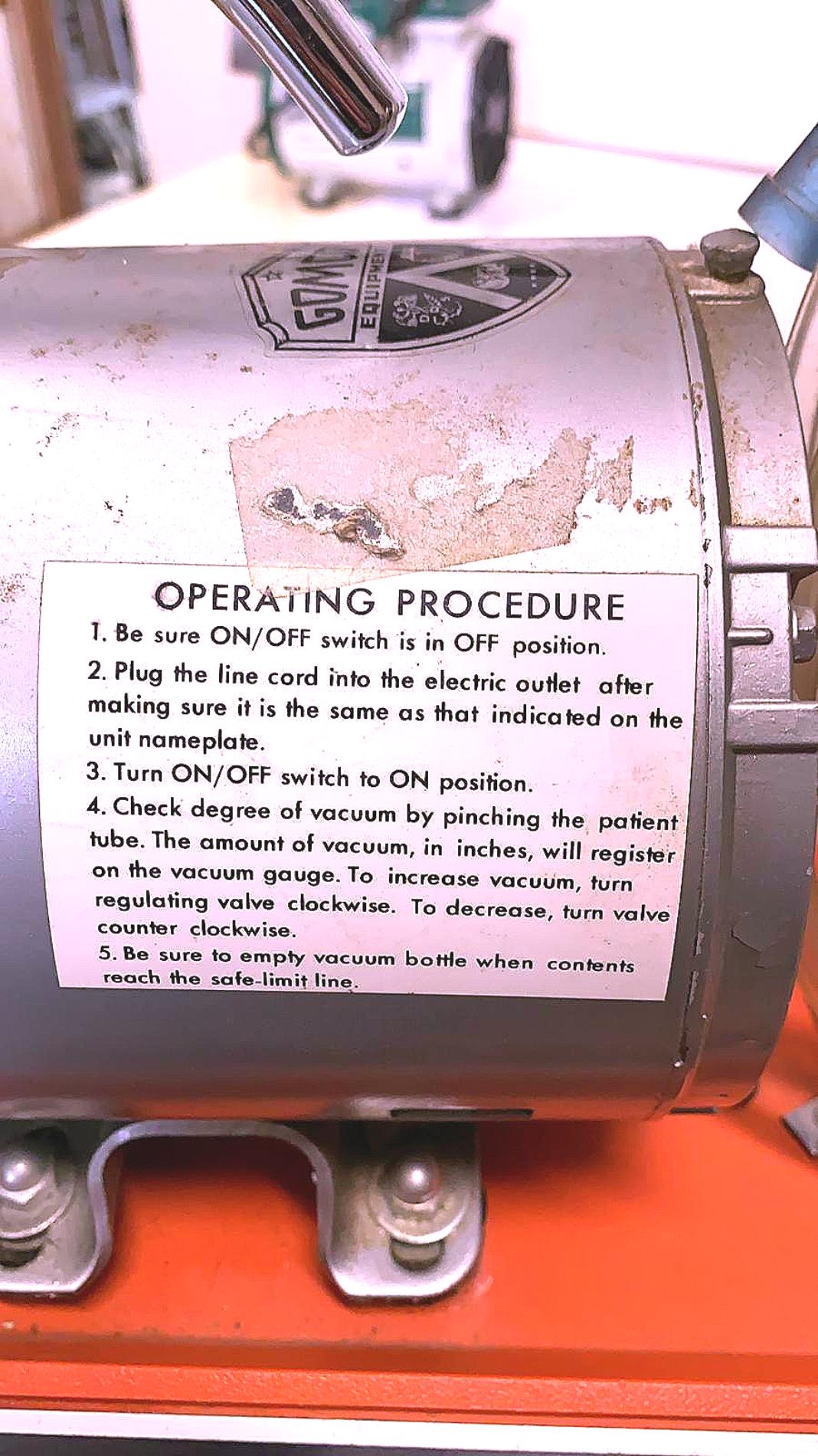 GOMCO 402 MEDICAL ASPIRATOR OIL LESS ASPIRATION PUMP FREE SHIP WATCH VIDEO