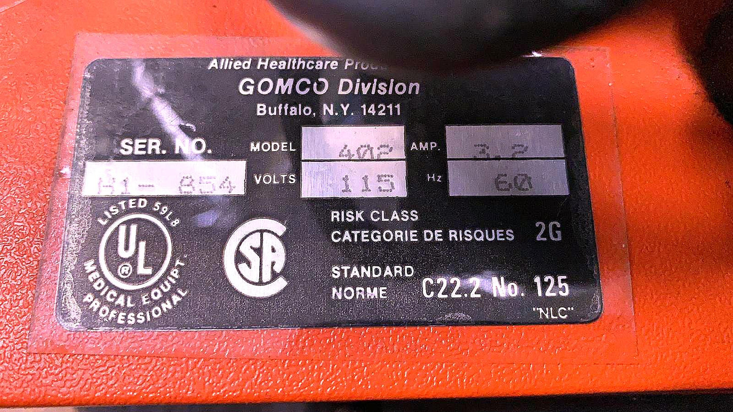 GOMCO 402 MEDICAL ASPIRATOR OIL LESS ASPIRATION PUMP FREE SHIP WATCH VIDEO