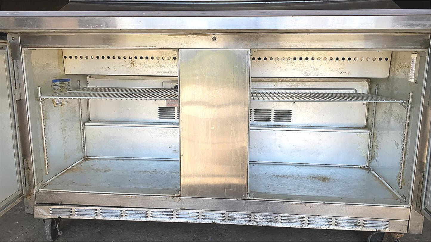 BEVERAGE-AIR 2 DOOR BKV SP60-16C SANDWICH PIZZA PREP TABLE FREE SHIP WATCH VIDEO