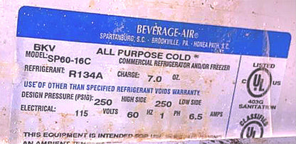 BEVERAGE-AIR 2 DOOR BKV SP60-16C SANDWICH PIZZA PREP TABLE FREE SHIP WATCH VIDEO