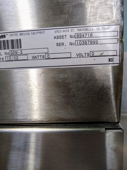 CURTIS GEM 3-5 SATELLITE 1.5 GALLON DIGITAL COFFEE SERVER WARMER STAND FREE SHIP