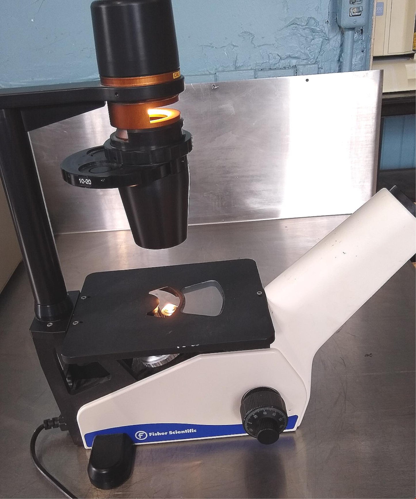 FISHER SCIENTIFIC Cat 12-560-45 MICROMASTER INVERTED PHASE MICROSCOPE FREE SHIP